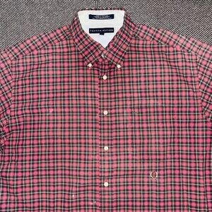Vintage Tommy Hilfiger Red Faded Plaid Short Sleeve Shirt Large